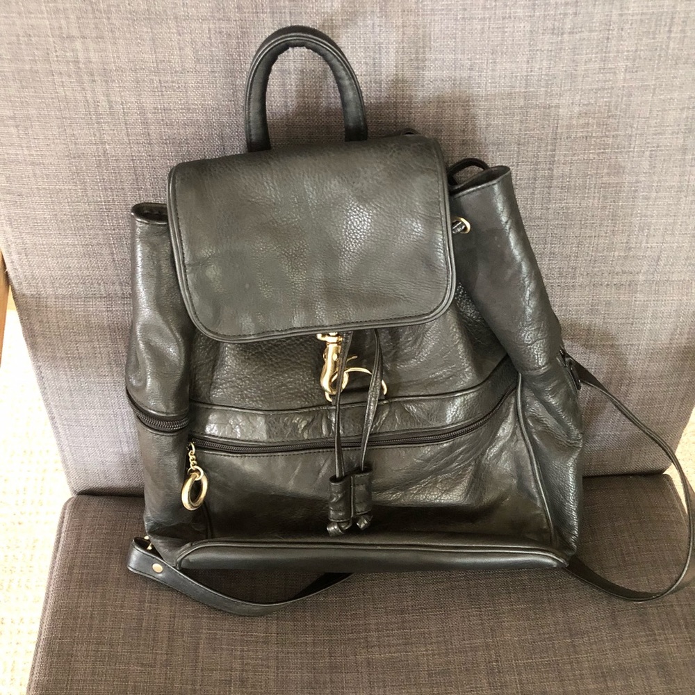 Vintage Black Leather Backpack
